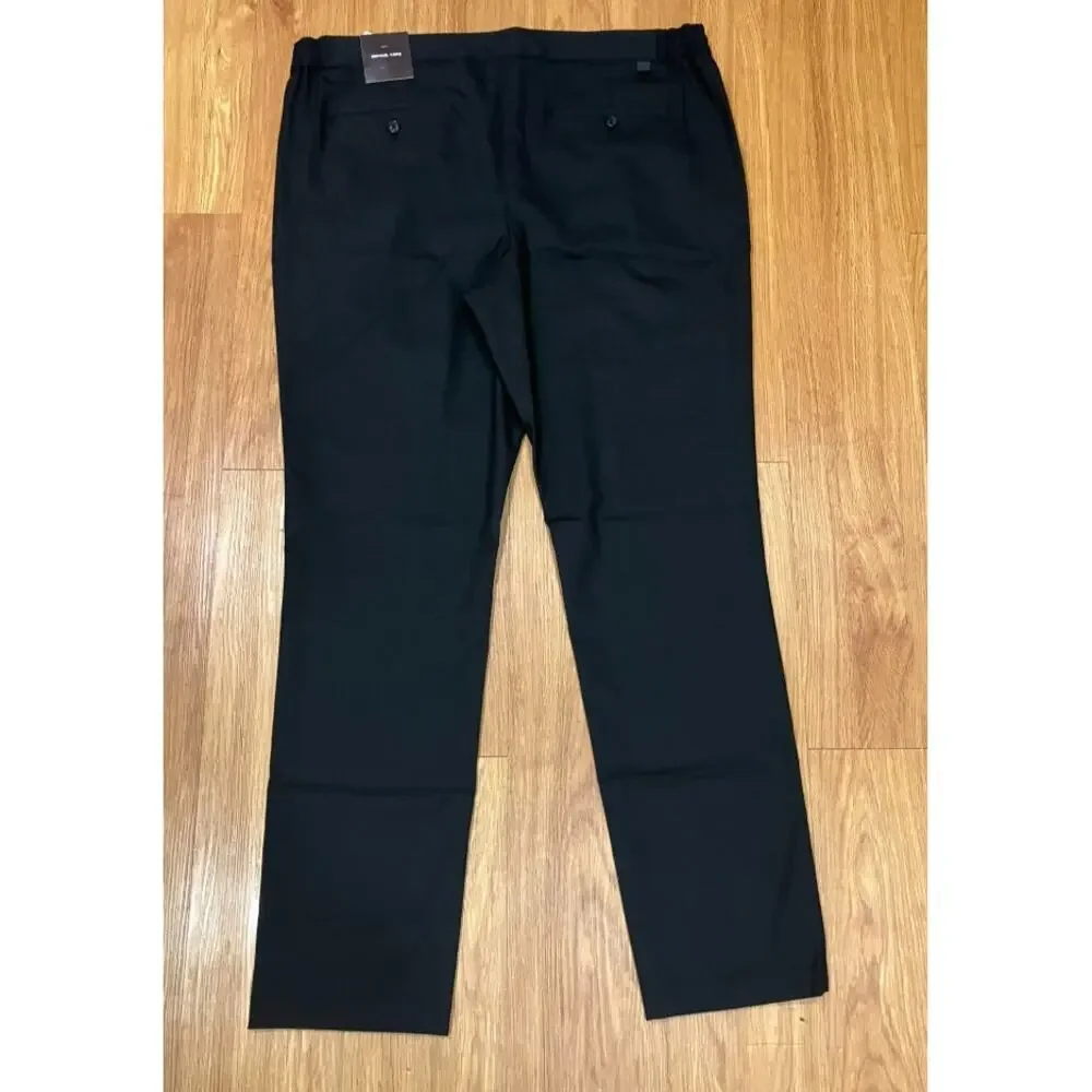 Michael Kors Men's Chino Pants Pleated Front Drawstring Stretch Black Size 36x32